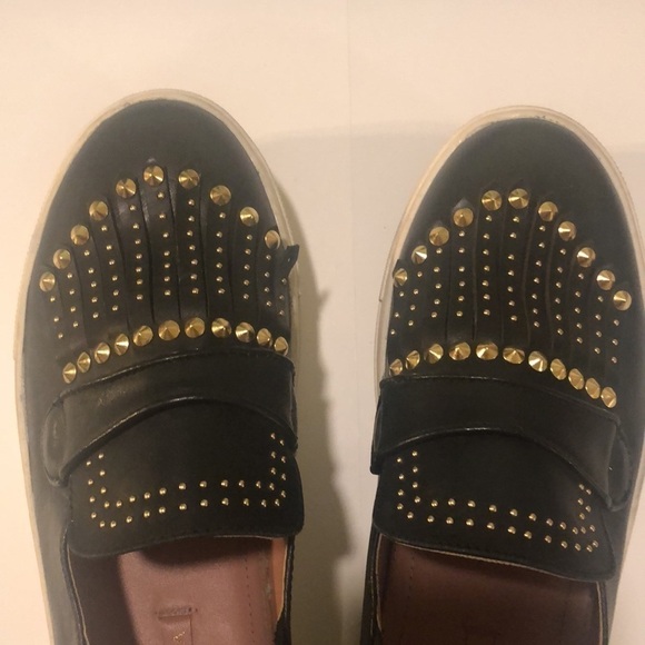 BCBG MAXAZRIA Dita slip on platform studded shoes in black gold cow leather - Picture 2 of 9